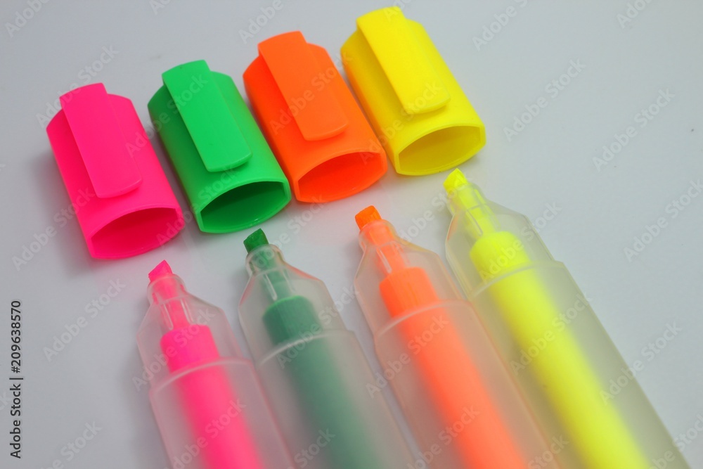 Multicolored highlighters. Isolated on white background Multicolored highlighters. Isolated on white background