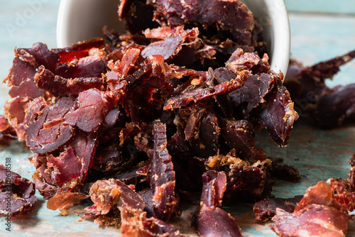 shaved biltong, close up