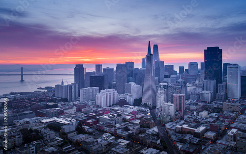 San Francisco financial district skyline at sunrise photo
