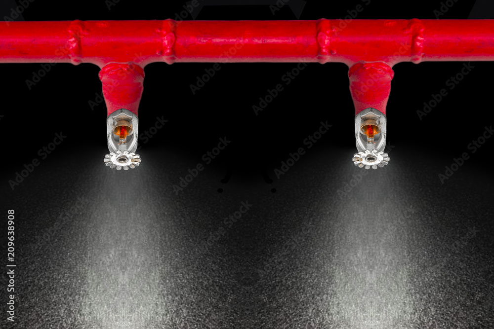 Image of pendent fire sprinkler on white background (with cliiping path). Fire sprinklers are part of an overall safety protocol for fire and life safety. - obrazy, fototapety, plakaty 