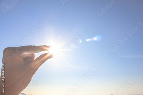 hand sun and blue sky with copyspace, hand sun and blue sky with copyspace for text message
