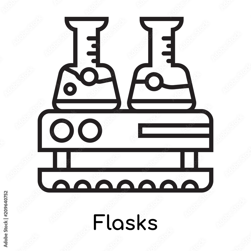 Flasks icon vector sign and symbol isolated on white background, Flasks logo concept, outline symbol, linear sign Flasks icon vector sign and symbol isolated on white background, Flasks logo concept, outline symbol, linear sign