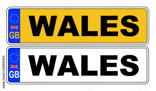 UK Front And Back Number Plate With Text Wales