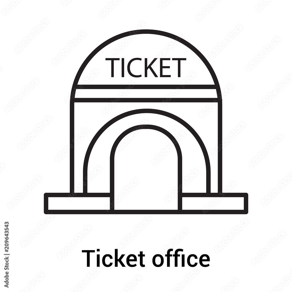 Ticket office icon vector sign and symbol isolated on white background, Ticket office logo concept, outline symbol, linear sign Ticket office icon vector sign and symbol isolated on white background, Ticket office logo concept, outline symbol, linear sign