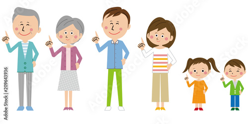 ３世代家族みんなで指差し　全身