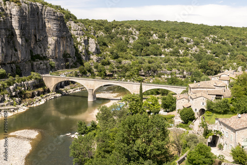 the bridge over the river ardeche in france balazuc