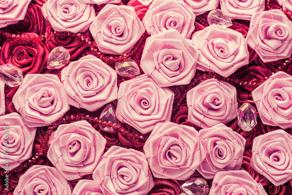 Wedding background with red and light pink silky roses, decoration of the wedding party Wedding background with red and light pink silky roses, decoration of the wedding party