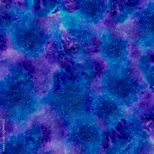 Watercolor space background, space sky with little stars