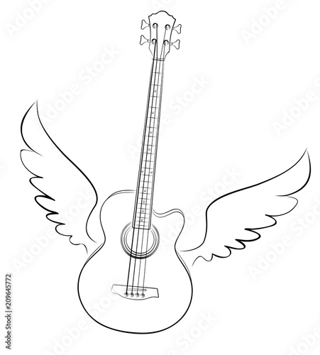 Guitar sketch with wings.