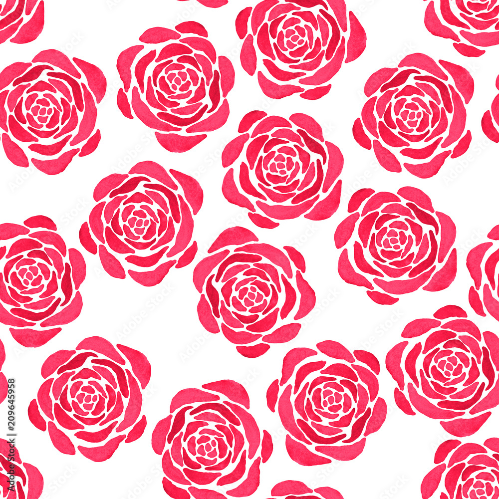 Seamless abstract pattern with roses. Bright pink flowers on a white background Seamless abstract pattern with roses. Bright pink flowers on a white background
