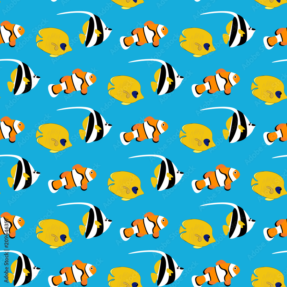 Coral fishes seamless pattern