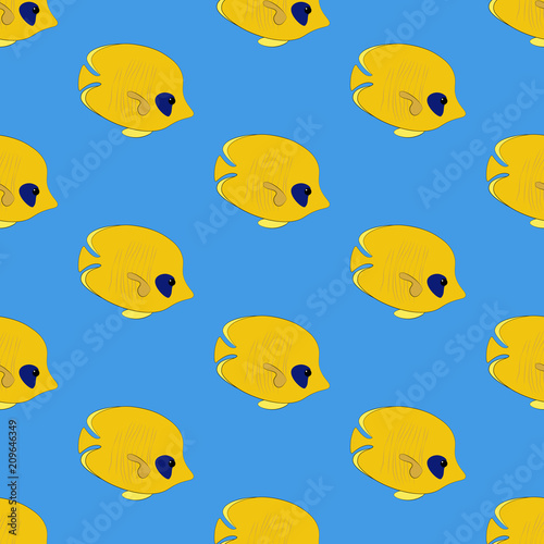 Chaetodon semilarvatus fish seamless pattern