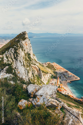 Aerial view of the coastline of Gibraltar from the top of the rock