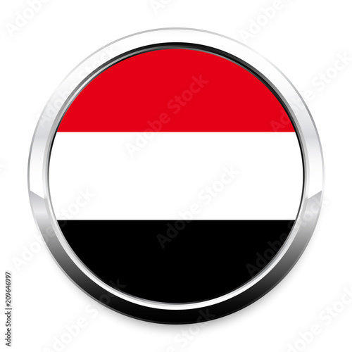 Button Flag of Yemen in a round metal chrome frame with a shadow. The symbol of Independence Day, a souvenir, a button for switching the language on the site, an icon. Free Download Button Flag of Yemen in a round metal chrome frame with a shadow. The symbol of Independence Day, a souvenir, a button for switching the language on the site, an icon. - GFXLoad