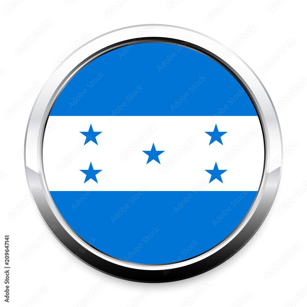 Button Flag of Honduras in a round metal chrome frame with a shadow. The symbol of Independence Day, a souvenir, a button for switching the language on the site, an icon. Button Flag of Honduras in a round metal chrome frame with a shadow. The symbol of Independence Day, a souvenir, a button for switching the language on the site, an icon.
