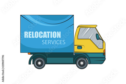 Relocation service. Moving concept. Cargo Truck is transporting. Delivery freight truck illustration. Transport company for relocation and moving. Vector graphics to design.