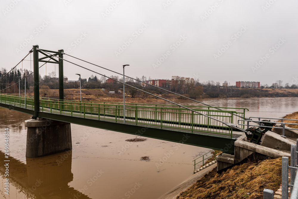 Fototapeta premium metal pedestrian bridge details in city of Bauska, Latvia