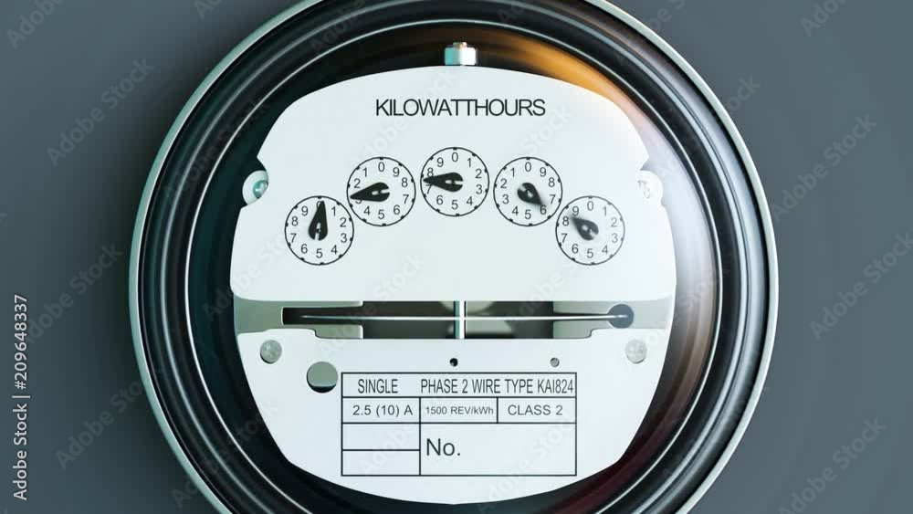 Analog electricity meter showing household consumption. power watt energy KWh