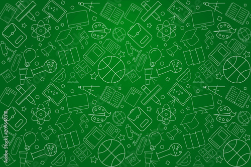 Welcome back to school banner with line icon on blackboard. Design template for banner, poster. Vector illustration