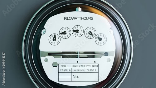 Analog electricity meter showing household consumption. power watt energy KWh