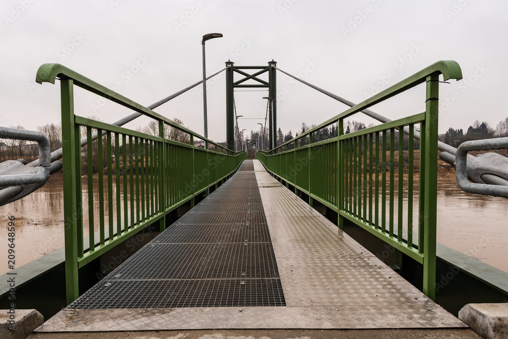 metal pedestrian bridge details in city of Bauska, Latvia