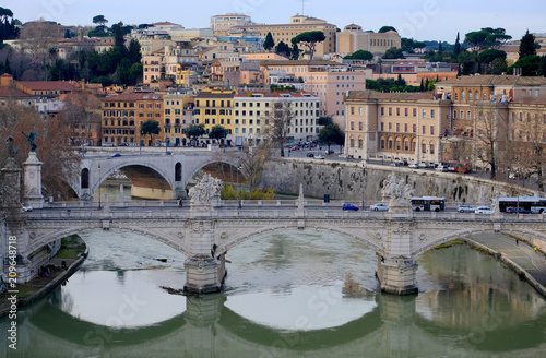Rome, Italy. View from Sant'Angelo castle. Ponte Vittorio Emanuele II bridge and Ponte Principe Amedeo Savoia Aosta bridge