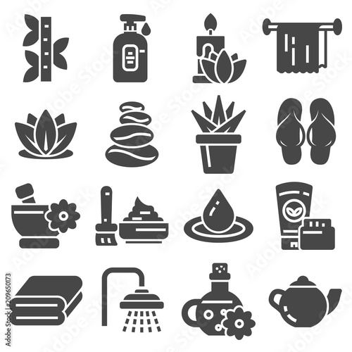 Spa massage therapy cosmetics icons. Vector Illustration.