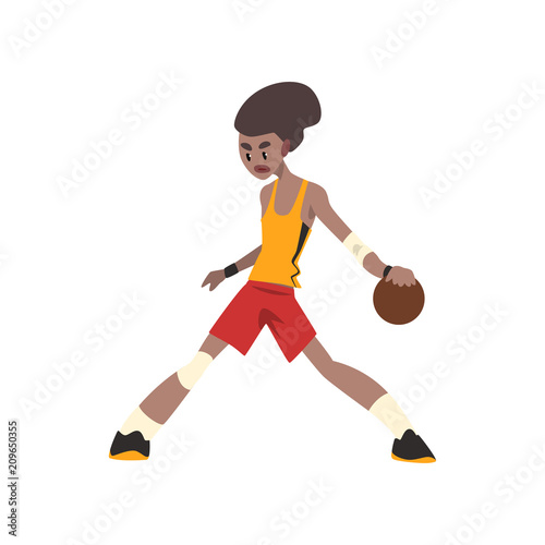 African american basketball player, athlete in uniform playing with ball vector Illustration on a white background © topvectors