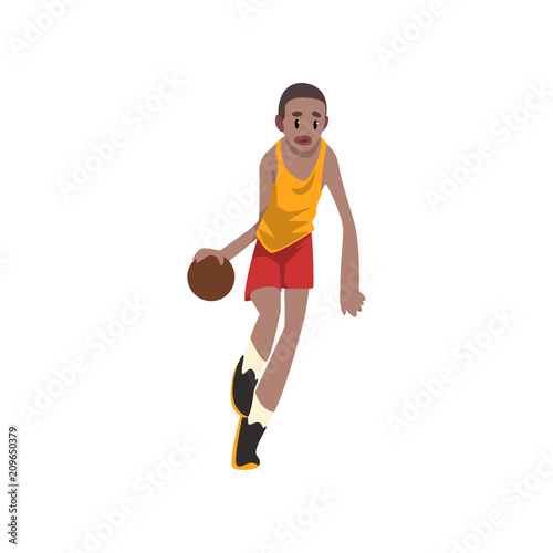 Basketball player moving dribble, athlete in uniform playing with ball vector Illustration on a white background