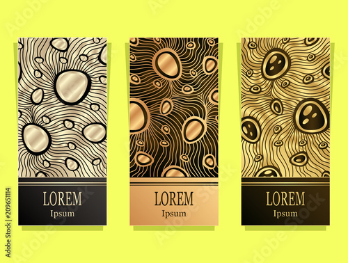 Set Template for package or flyer or label from Luxury background made by foil abstract ornament waves jewel  in pearl bronze  gold for cosmetic or perfume or for brand book