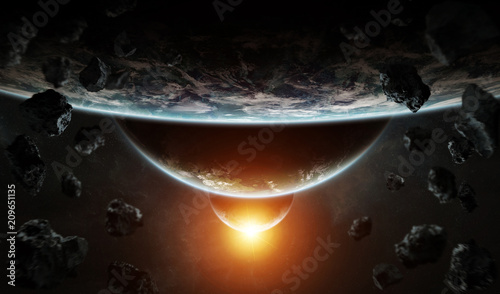 Fototapeta Naklejka Na Ścianę i Meble -  Distant planet system in space with exoplanets 3D rendering elements of this image furnished by NASA