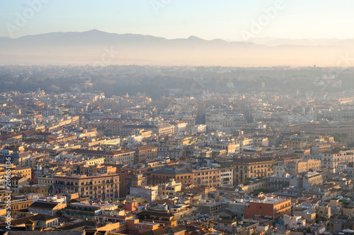 Dawn view of Rome from the height of St. Peter s Basilica dome