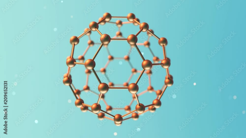 Loop animation of fullerene sphere carbon molecule. C60, graphene ...