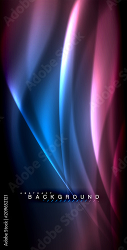 Neon glowing wave, magic energy and light motion background