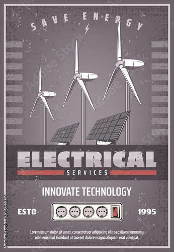 Save energy retro banner of eco power technology