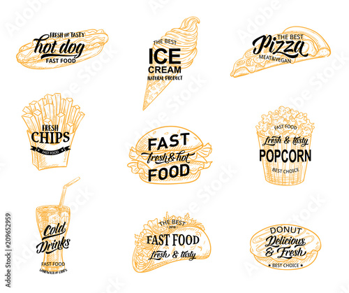 Fast food restaurant icon of meal and drink sketch