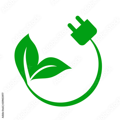 plug and leaf eco energy concept icon, stock vector illustration