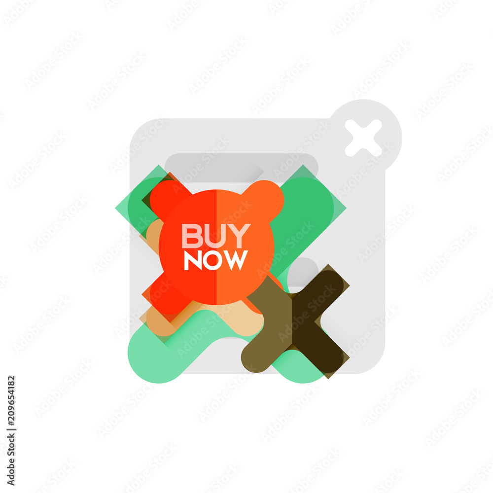 Flat design cross shape geometric sticker icon, paper style design with buy now sample text, for business or web presentation, app or interface buttons Flat design cross shape geometric sticker icon, paper style design with buy now sample text, for business or web presentation, app or interface buttons