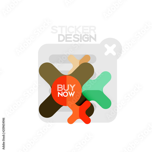 Flat design cross shape geometric sticker icon, paper style design with buy now sample text, for business or web presentation, app or interface buttons