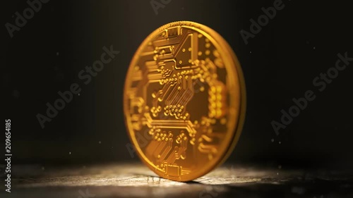 Animation of spinning cryptocurrency gold glowing Etherum ETH. Endless loop. photo