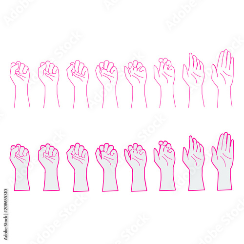 frame by frame opening hand, animation, outline hand vector