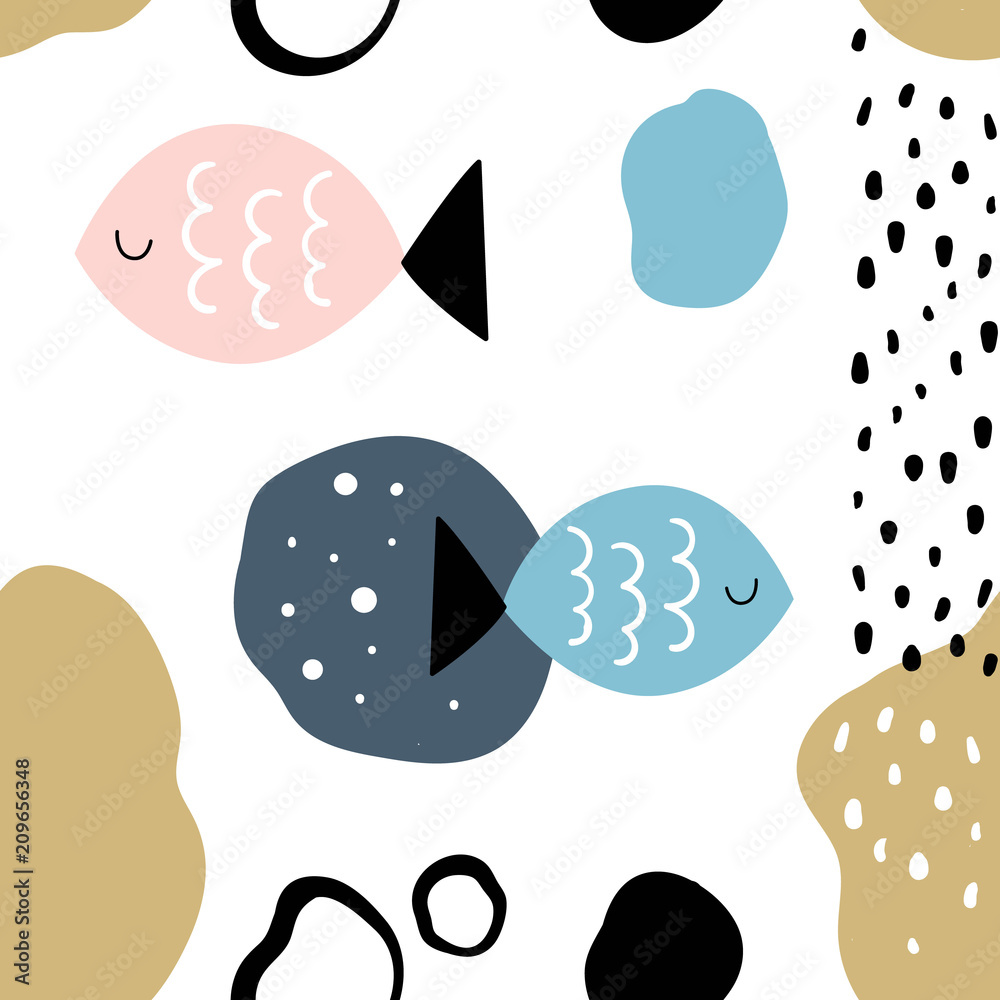 Vector seamless pattern with fish. Scandinavian motives. Children's print. Vector seamless pattern with fish. Scandinavian motives. Children's print.