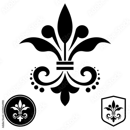 Black royal lily on a white background. Heraldic sign, logo
