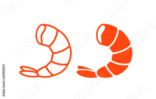 Shrimp logo. Isolated shrimp on white background. Seafood photo