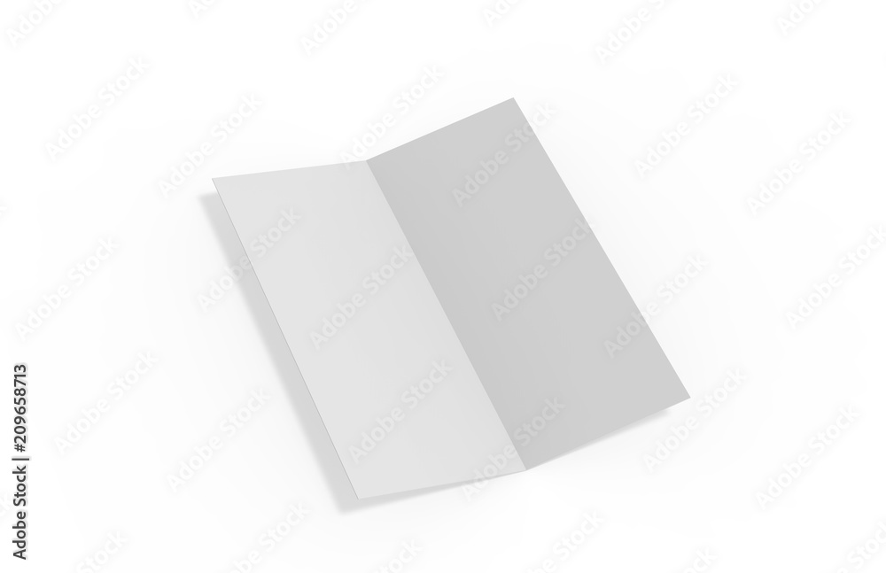 Bi fold or Vertical half fold brochure mock up on isolated white background, 3d illustration Bi fold or Vertical half fold brochure mock up on isolated white background, 3d illustration