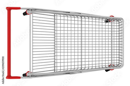 top view of empty shopping cart isolated on white background