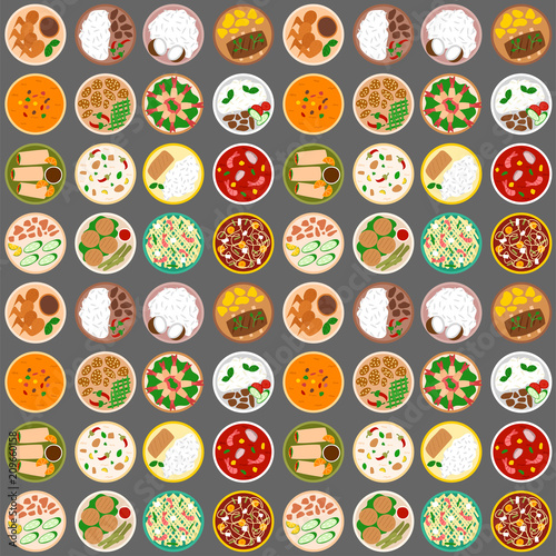 Traditional thai food asian cuisine thailand seafood prawn seamless pattern background cooking delicious vector illustration.