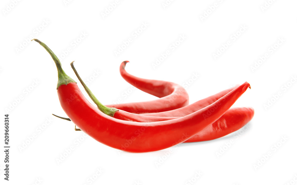 Red chili peppers on white background Red chili peppers on white background