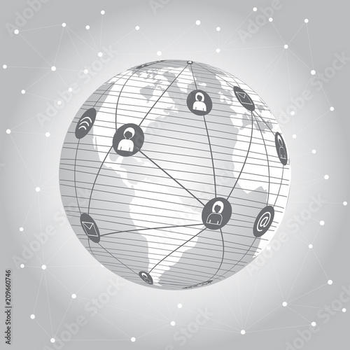 Worldwide connection concept.  Global communications network. Stock vector. Vector illustration EPS10.  