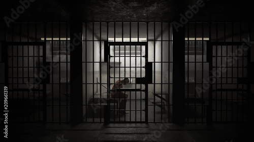 Animation of a guilty prisoner incancerated in dark prison cell. Justice photo